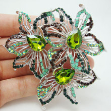 New Charming 3 Flower Bouquet Green Rhinestone Crystal Pendant  Brooch Pin Fashion Girl Brooch Gift 2024 - buy cheap