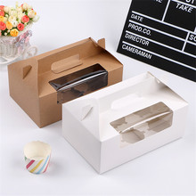 300 шт./лот коричневый/белый 6 коробок для кексов коробки для тортов из крафт-бумаги и упаковка с ручкой Свадебная подарочная коробка упаковочная коробка 2024 - купить недорого