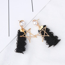 Fashion New Listing Punk Earrings Black / White Lady Lace Double Cloth Five-pointed Star Pearl Ladies Earrings Wholesale Sales 2024 - buy cheap