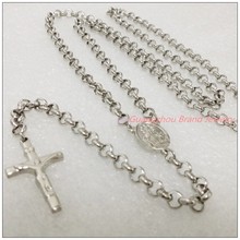 Handmade Jewelry Fashion 316L Stainless Steel Silver Rolo Chain Cross Jesus Rosary Womens Mens Necklace (30"+5")*5mm Not Fades 2024 - buy cheap