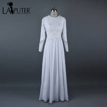 Laiputer Real Photos 2017 O-neck A-line Long Sleeves Muslim Wedding Dresses Zipper Back with Buttons Chiffon Wedding Gowns 2024 - buy cheap