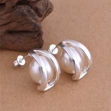 ECODAY Big sale Jewelry Silver Color Earring Fashion 14mm Pearl Stud Earrings for Women E364 2024 - buy cheap