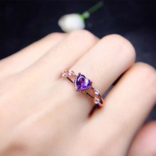 Anillo de oro rosa en forma de corazón para mujer, sortija de zirconia de color púrpura, joyería de compromiso de boda, 2019 2024 - compra barato