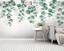 beibehang wall paper Fresh hand painted watercolor green leaves Nordic minimalist TV background papel de parede 3d wallpaper 2024 - buy cheap