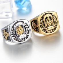 Classic Masonic Freemason Ring Gold And Black Titanium Rings Free Mason Men's Fashion Jewelry Accessory Wholesale 10pcs/lot 2024 - buy cheap