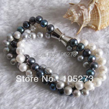 Lovely Pearl Jewelry 8inch 3Row AA 7-8MM Multi Color Off-Round Natural Freshwater Pearl Bracelet Women's Style New Free Shipping 2024 - buy cheap