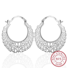 Pendientes de aro con plata sólida 925 auténtica para mujer, joyería fina, redondos y lisos, regalo 2024 - compra barato