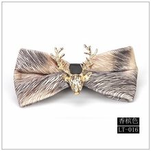 Wedding Holiday Gifts Gold Christmas Deer Head Velvet Pre-Tied Bow NeckTie Champagne Bowtie 2024 - buy cheap