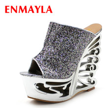 ENMAYLA-Sandalias de tacón alto con purpurina para mujer, zapatos de verano, calzado Sexy, dorado, plateado, ostentoso 2024 - compra barato