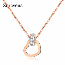 ZORCVENS Women's Cubic Zirconia Necklaces Love Heart Pendants & Necklaces Rose Gold Color Stainless Steel Female Jewelry Gift 2024 - buy cheap