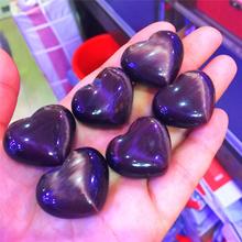 1pcs Free shipping of natural stone purple cat eye hand-carved heart quartz crystal, cat eye crystal heart 2024 - buy cheap