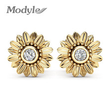 Modyle-pendientes de tuerca de cristal de girasol para mujer, joyería de moda de piedra CZ, Color dorado y plateado, 2021 2024 - compra barato