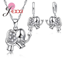 Conjunto de collar y pendientes de elefante de Circonia cúbica, cadena de plata de ley 925, accesorios de joyería 2024 - compra barato