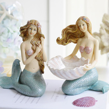 Creative resin Shell Mermaid statue home decoration accessories crafts room decoration study office Mermaid sculpture ornaments 2024 - buy cheap