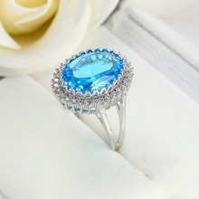 Luxo feminino luz azul cz pedra anel de prata cor cheia jóias vintage casamento banda anéis de promessa para mulher 2024 - compre barato