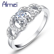 Almei 5%Off White Crystal Flower Love Ring for Women Wedding Bands New Fashion Silver Color Rings Anel CZ Zircon Jewerly J597 2024 - buy cheap