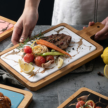 Marble Dinner Plates with Wooden Tray Nordic Food Steak Plate Salad Dish Nordic Style Home Tableware Drop Shipping 2024 - buy cheap