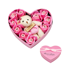Мыло с цветком розы в подарочной коробке с медведем розовый День рождения Свадьба День Святого Валентина подарок мыло цветок розовый 2024 - купить недорого