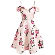 Summer Spaghetti Strap Dresses Women 50s Vintage Pink Floral Print Sweet A Line Casual Elegant Swing Party Backless Beach Dress 2024 - buy cheap