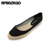 Alpargatas planas de cáñamo para mujer, zapatos transpirables baratos, de punta estrecha, color negro, de talla grande, informales, 2021 2024 - compra barato