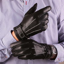 Men Leather Gloves 2019 Hot Sale Genuine Goatskin Mittens For Men's Leather Gloves Fashion Male Driving Plus Velvet Warm Gloves 2024 - buy cheap