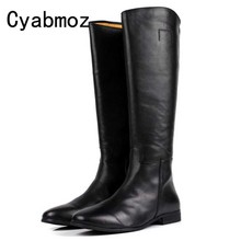 Cyabmoz Fashion British High Quality Genuine Leather Men Mid Calf Long Boots Zip Shoes Man Black Luxury Riding Motorcycle Boots 2024 - buy cheap