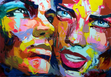 Palette knife painting portrait two man Palette knife Face Oil painting Impasto figure on canvas Hand painted Francoise Nielly 2024 - buy cheap