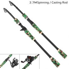 2.7m Green Camouflage Carbon Fiber Lure Fishing Rod Spinning Casting Rod 7 Section Telescopic Ultra Light Travel Fishing Pole 2024 - buy cheap