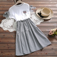 Mori girl cute plaid dress new summer fashion korea style O-Neck short sleeve vintage sweet dress 2024 - buy cheap