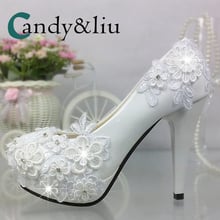 Zapatos de boda con flores de encaje blanco, apliques plateados con cuentas de cristal, tacón de aguja, zapatos con plataforma para mujer, fiesta, banquete, vestido de noche 2024 - compra barato