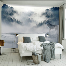 Papel tapiz 3D para pared, murales De animales De bosque, Lobo, niebla, Simple y moderno, Papel De pared del dormitorio para sala De estar 2024 - compra barato