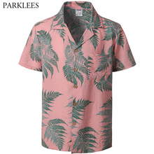 Pink Vintage Hawaiian Shirt Men Casual Short Sleeeve Button Down Dress Shirts Floral Print Cotton Shirt Beach Shirt with Pocket 2024 - buy cheap