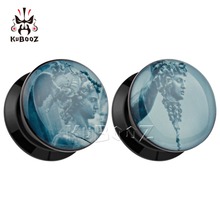 KUBOOZ fashion ear plugs piercing black acrylic logo expander gauges body jewelry screw tunnels sell by pair 2pcs/lot 2024 - buy cheap