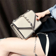 British Fashion Simple Small Square bag Women's Designer Handbag 2021 High-quality PU leather Rivet Tassel Chain Shoulder bags 2024 - buy cheap