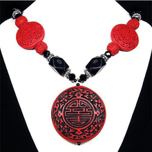 Vintage Cinnabar & Black Onyx Handmade Ladies Jewellery Beaded Necklace Fashion Jewelry Wholesale Length: 20 inches 2024 - buy cheap