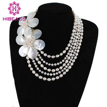 Free Shipping!!! Mother Pearls Pendant 5 Rows Knitted Freshwater Pearls Chains Necklace Bridesmaid Gifts FP259 2024 - buy cheap