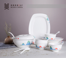 21pcs set, real bone china dinnerware set, creative mountain painting, ceramic bento box, food container, thermal for food 2024 - buy cheap