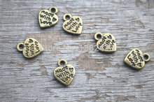 50pcs--Made with love,Heart charms,Antique bronze heart "made with love" Pendants,Tear Drop,Jewelry Making 12x10mm 2024 - buy cheap