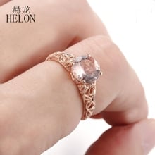 HELON Sterling Silver 925 Round 8mm 100% Genuine Natural Morganite Gemstone Ring Engagement Wedding Vintage Antique Jewelry Ring 2024 - buy cheap