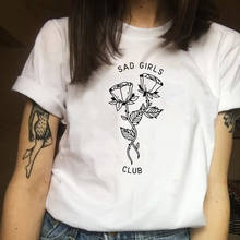 Sad, Клубная женская футболка Tumblr с графическим рисунком, хипстерская футболка с эстетическим искусством, летняя повседневная футболка, футболки с рукавами, топы FH91 2024 - купить недорого
