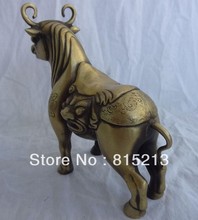 Bi00314 8 "bronze chinês esculpido riqueza touro estátua boi cabeça de leão animais escultura 2024 - compre barato