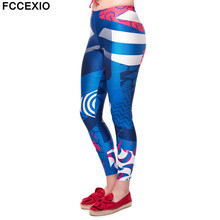 FCCEXIO Women Slim Leggings Workout Leggins Fitness Legging Sexy Pants High Waist 3D vivid Geometric Pink Fashion Push up Pants 2024 - купить недорого