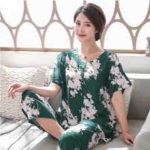 Summer New Women Cotton Pajamas Set Thin 2 pieces Floral Loose Sleepwear Casual Homewear Female Pyjamas High Quality 3XL 2024 - buy cheap