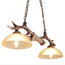 Creative antique resin Nordic personality living room dining room chandelier glass antler pendant lamp free shipping, E14*2. 2024 - buy cheap