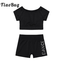 TiaoBug Children Girls Black Short Sleeve Crop Top Shorts Sports Dancing Set Ballet Gymnastics Shorts with Tops Kids Dance Wear 2024 - buy cheap