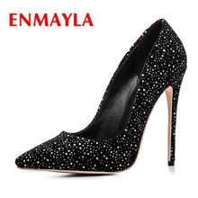 ENMAYER/повседневные женские туфли-лодочки из флока с острым носком на тонком каблуке без шнуровки туфли на высоком каблуке, размеры 34-43, ZYL2165 2024 - купить недорого