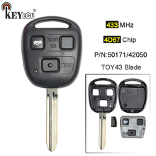 Запасной чип KEYECU 4D67 433 МГц, 3 кнопки, дистанционный ключ-брелок от машины, лезвие TOY43 для Toyota RAV4 Tarago Prado P/N: 50171/42050 2024 - купить недорого