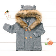 Вязаное пальто для маленьких девочек осенне-зимнее толстое теплое пальто для детей от 0 до 24 месяцев, свитер для новорожденных, пальто, одежда 2024 - купить недорого