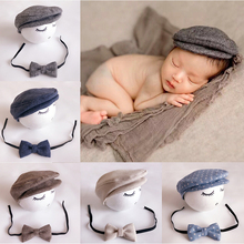 Newborn Baby Peaked Cap Baby Beanie Hat + Bow Tie 2pcs Set Infnat Photography Props Bebe Boy Peak Cap Formal Photo Accessories 2024 - buy cheap