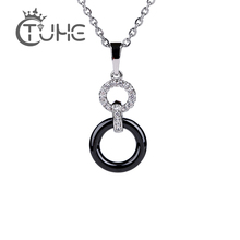 New Simple Design Crystal Jewelry Set Double Circle Black Ceramic Pendant Necklace Round Drop Earrings For Women Fashion Jewelry 2024 - buy cheap